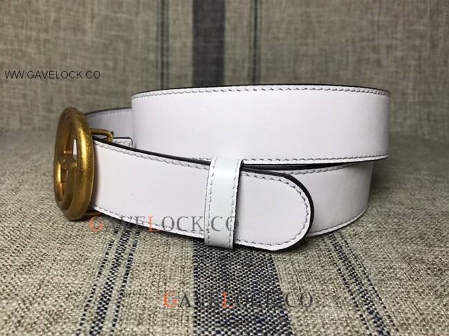 Upscale Gucci White Leather Belt Double Sided GG Buckle